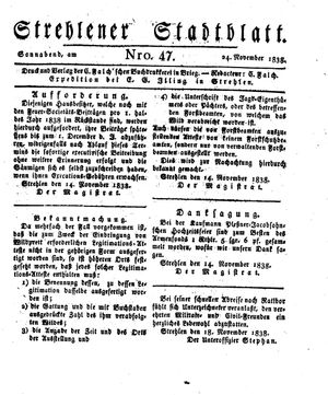 Strehlener Stadtblatt vom 24.11.1838