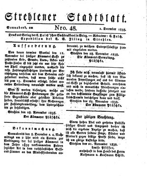 Strehlener Stadtblatt vom 01.12.1838