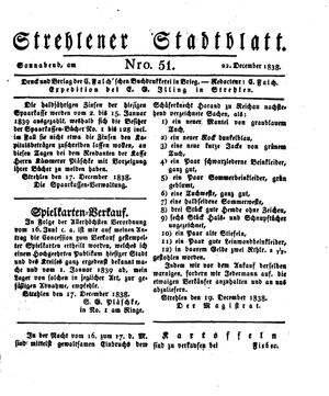 Strehlener Stadtblatt vom 22.12.1838