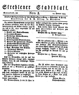 Strehlener Stadtblatt vom 19.01.1839