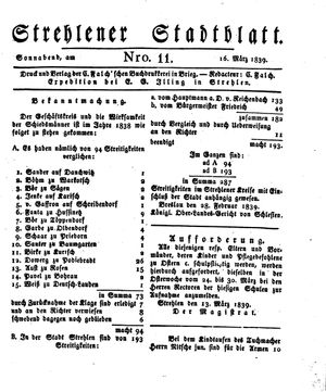 Strehlener Stadtblatt vom 16.03.1839