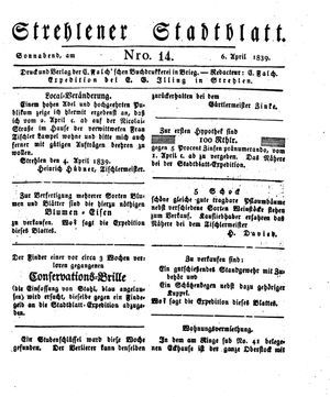 Strehlener Stadtblatt vom 06.04.1839