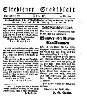Strehlener Stadtblatt on May 4, 1839