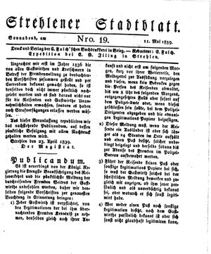 Strehlener Stadtblatt vom 11.05.1839
