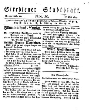 Strehlener Stadtblatt vom 27.07.1839