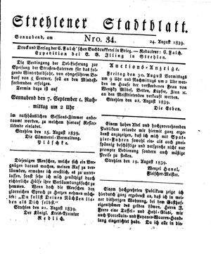 Strehlener Stadtblatt vom 24.08.1839