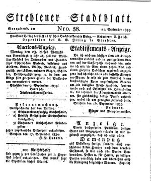 Strehlener Stadtblatt vom 21.09.1839