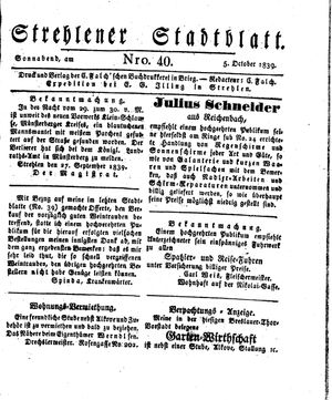 Strehlener Stadtblatt on Oct 5, 1839