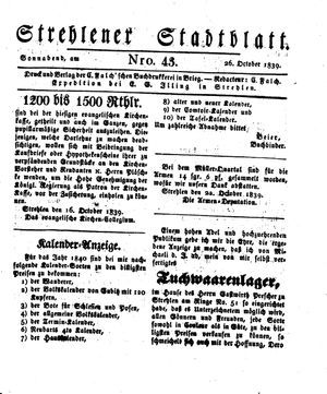 Strehlener Stadtblatt vom 26.10.1839