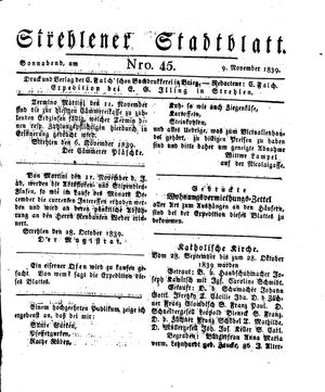 Strehlener Stadtblatt vom 09.11.1839