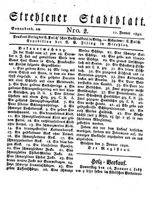 Strehlener Stadtblatt vom 11.01.1840