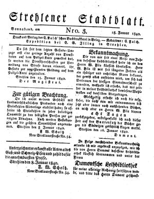 Strehlener Stadtblatt vom 18.01.1840