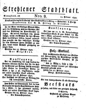 Strehlener Stadtblatt vom 29.02.1840