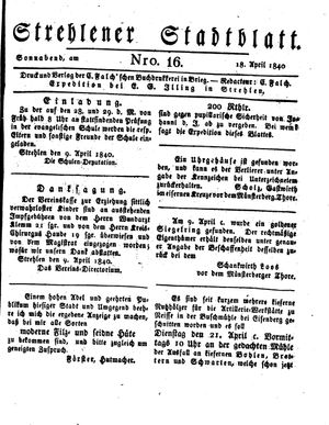Strehlener Stadtblatt vom 18.04.1840