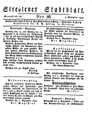 Strehlener Stadtblatt vom 05.09.1840