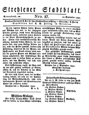 Strehlener Stadtblatt vom 12.09.1840