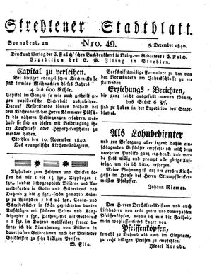 Strehlener Stadtblatt vom 05.12.1840