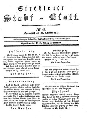 Strehlener Stadtblatt vom 30.10.1841