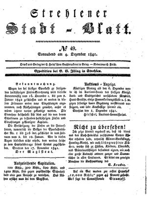 Strehlener Stadtblatt vom 04.12.1841