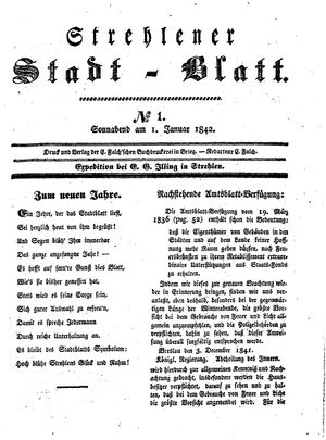 Strehlener Stadtblatt vom 01.01.1842