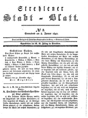 Strehlener Stadtblatt vom 08.01.1842