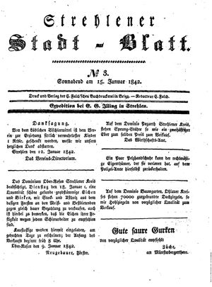 Strehlener Stadtblatt vom 15.01.1842