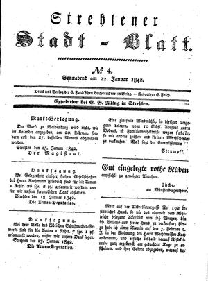 Strehlener Stadtblatt vom 22.01.1842