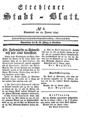 Strehlener Stadtblatt vom 29.01.1842
