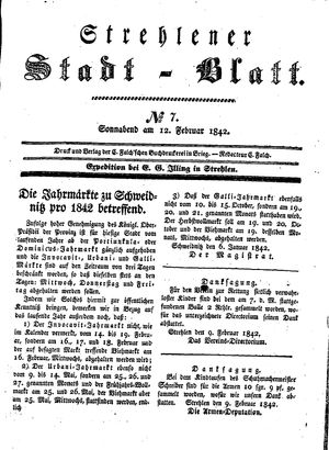 Strehlener Stadtblatt vom 12.02.1842
