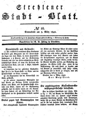 Strehlener Stadtblatt vom 05.03.1842