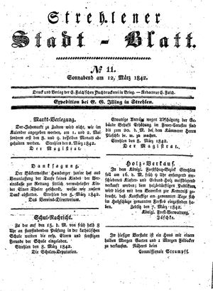 Strehlener Stadtblatt vom 12.03.1842