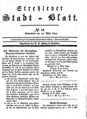 Strehlener Stadtblatt vom 19.03.1842