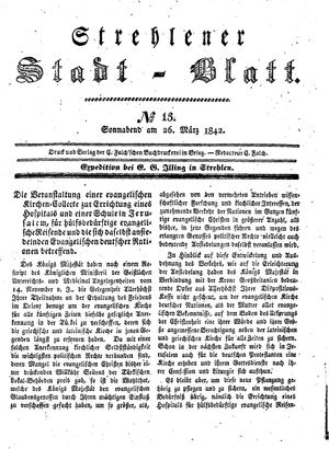 Strehlener Stadtblatt vom 26.03.1842