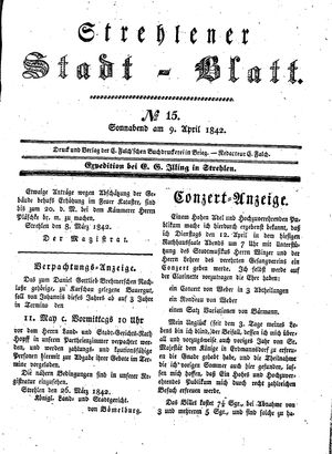 Strehlener Stadtblatt vom 09.04.1842