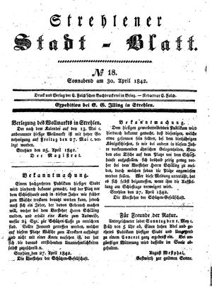 Strehlener Stadtblatt vom 30.04.1842