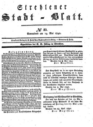 Strehlener Stadtblatt vom 14.05.1842