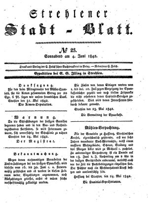 Strehlener Stadtblatt vom 04.06.1842