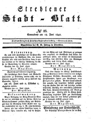 Strehlener Stadtblatt vom 18.06.1842