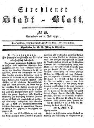 Strehlener Stadtblatt vom 02.07.1842