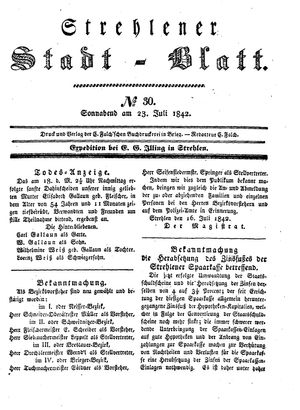 Strehlener Stadtblatt vom 23.07.1842