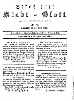 Strehlener Stadtblatt vom 30.07.1842