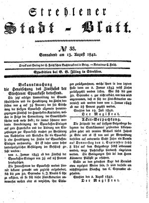 Strehlener Stadtblatt vom 13.08.1842