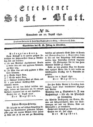 Strehlener Stadtblatt vom 20.08.1842