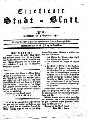 Strehlener Stadtblatt vom 03.09.1842