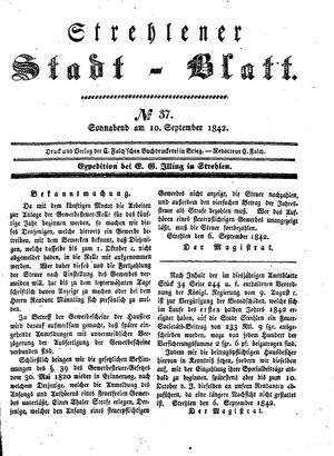 Strehlener Stadtblatt vom 10.09.1842
