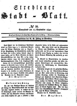 Strehlener Stadtblatt vom 17.09.1842
