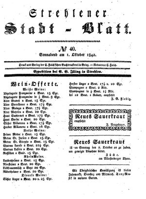 Strehlener Stadtblatt vom 01.10.1842