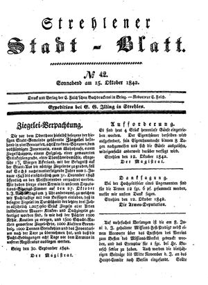 Strehlener Stadtblatt vom 15.10.1842