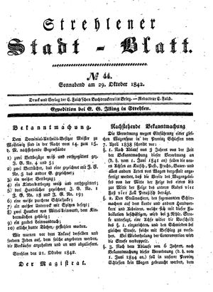 Strehlener Stadtblatt vom 29.10.1842
