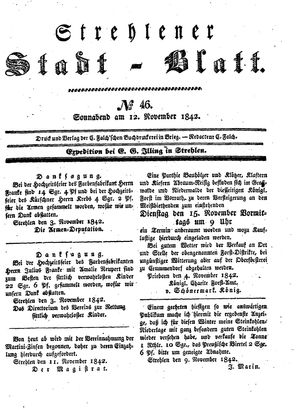 Strehlener Stadtblatt vom 12.11.1842